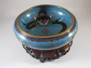 Ciotola Cloisonne Drago Sputafuoco Cinese Vintage Made in China - Foto 1 di 9