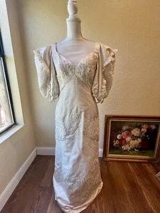 1980s Carlota Alfaro Handmade Beaded  Wedding Dress Vintage Ivory Off White - Picture 1 of 24