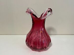 ArtGlass Vintage Murano Art Glass Cranberry Vase, 9 1/2" High, 6 1/2" Widest>