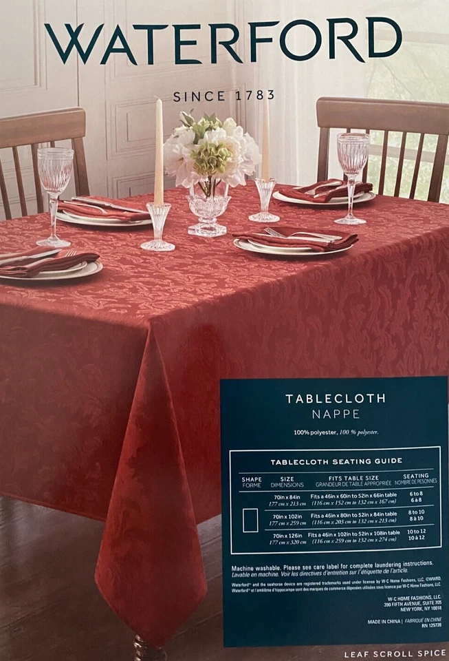 NIP Waterford Oblong Tablecloth 70 x 102 Orange Coral Thanksgiving Table Cover - Image 1 of 4