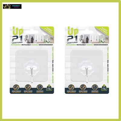 2 PEZZI APPENDINO DA MURO PARETE GANCIO SENZA COLLA RIUTILIZZABILE TRASPARENTE - Immagine 1 di 4