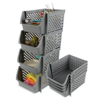 Spec101 Stackable Plastic Bins - 4pc Gray Large Plastic Stackable Storage Bins - Image 1 of 4