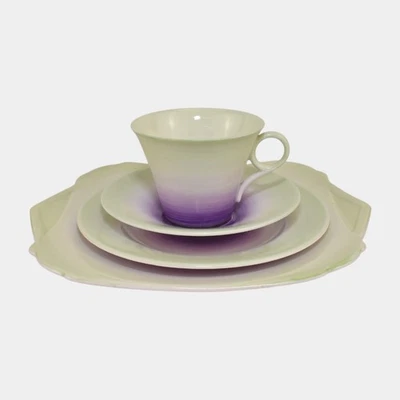 Shelley Regent Purple Band English 1930s Bone China Teacup Saucer And Plates - Image 1 of 4