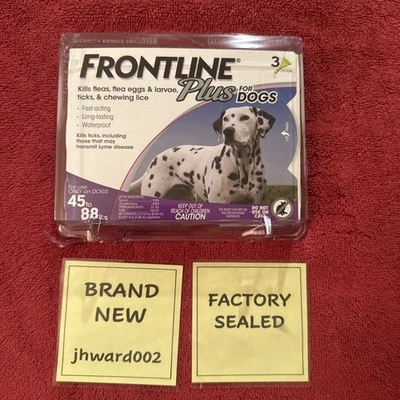Frontline Plus para perros 45-88 libras 3 dosis doble sellado de fábrica ¡Envío gratuito! Foto 1 de 2