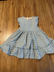 Pink Chicken Dress Girls 5y Blue Abstract Tiered Ruffle Boho Cottagecore Summer - Picture 1 of 8