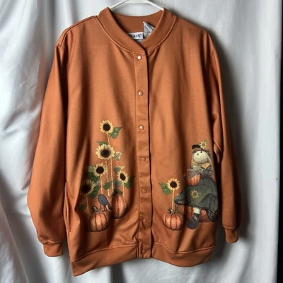 Vintage Blair Sweatshirt Cardigan Orange Cotton Fall Scarecrow Autumn Medium - Image 1 of 4