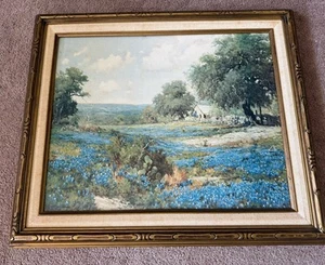 Porfirio Salinas Landschaft "Blue Bonnet Time" gerahmte Reproduktion 25 x 21 - Bild 1 von 8