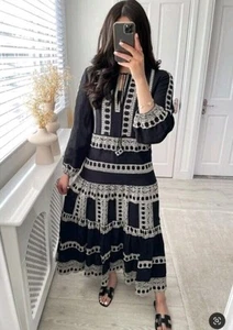 Zara Black & White Linen Blend Embroidered Tulle Dress Midi Size S Small 8 10 - Picture 1 of 9