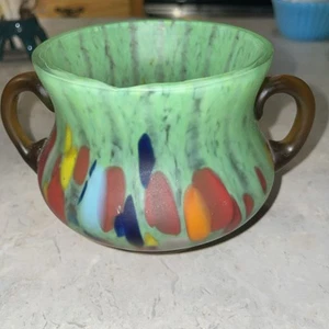 Vintage Tschechisch Böhmisch Art Deco Bunt Spritzglas Vase Bernstein Griff 3,25" - Bild 1 von 8