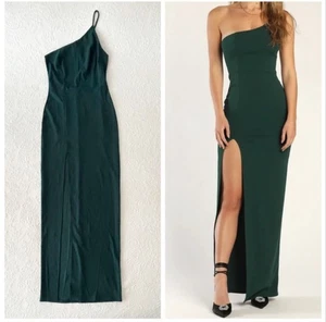 NWT Lulu’s Size Small Keeper of My Heart Hunter Green One-Shoulder Maxi Dress - Picture 1 of 8