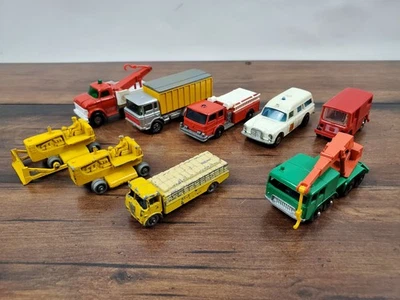 Vtg 1960s Matcbox Car Lot Caterpillar Esso Mail Truck Fire Truck DAF Wheel Crane - Image 1 of 4