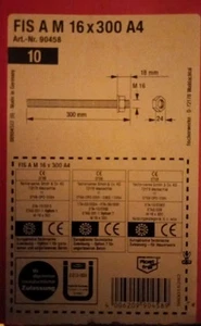 8× Fischer Ankerstange FIS A M 16x300 A4 , 90458 (SCH4) - Bild 1 von 1