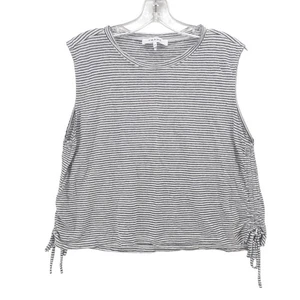 FRAME 100% Linen Tee Tank Black White Striped Cinch Sides Cropped LARGE - Picture 1 of 6