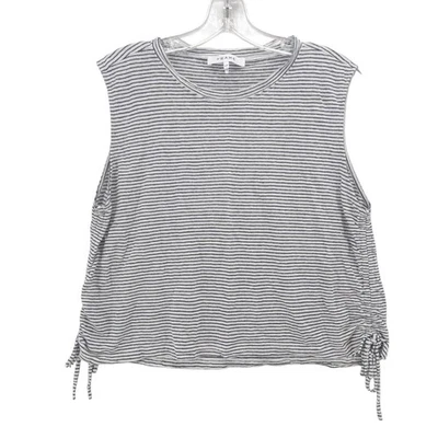 FRAME 100% Linen Tee Tank Black White Striped Cinch Sides Cropped LARGE - Image 1 of 4