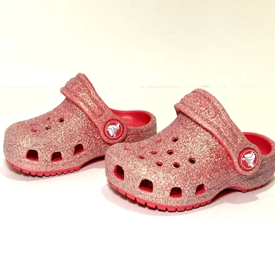 Crocs Pink Sparkle Clogs Size 4C Childs Shoes Classic Slip-On Sandals NEW - Image 1 of 4