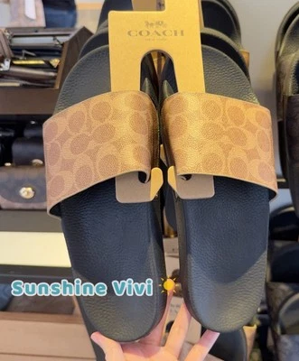 NEW Coach Women's Udele In Signature Canvas Print Sport Slide Tan CY243 - Изображение 1 из 4