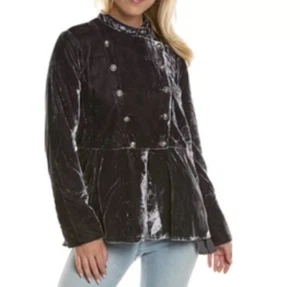 Free People Velvet Gray Stunning Military Jacket Women’s Med - Picture 1 of 12