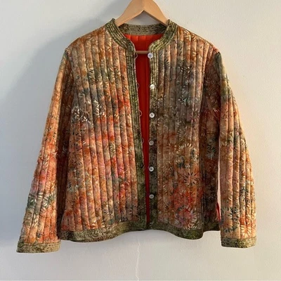 Vintage Quilted Jacket Boho Floral Watercolor Size Small - Image 1 of 4