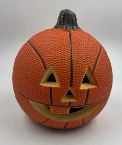 Basketball Pumpkin Jack-O-Lantern 6” Round Lights Up Holloween - Picture 1 of 6