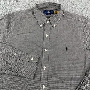 Ralph Lauren Shirt Mens Medium Black White Gingham Button Down Slim Fit Stretch - Picture 1 of 11