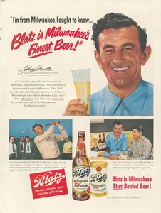 1950 Blatz Milwaukee's First Bottle Beer Johnny Revolta Pro Golfer Print Ad - Picture 1 of 1