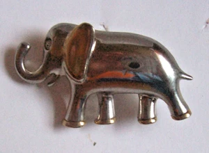 Vintage Small 1 3/4 " Long Shiny Chrome Silver Elephant Brooch Pin Crystal Eye - Picture 1 of 4