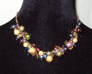 Premier Designs Jewelry Gold Tone Multi-Color Bead Necklace 17” - Picture 1 of 7