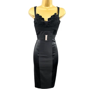 Vestido Lápiz Karen Millen 10 UK Vintage Negro Volantes Estilo Corsé Movible - Imagen 1 de 18