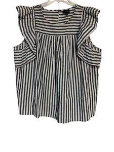 Blusa blanca y negra con mangas con volantes a rayas XXL Who What Wear - Imagen 1 de 6