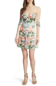 Vestido ALICE + OLIVIA Floral Fields Satén Burnout Gasa Hombro Frío 12 = L - Imagen 1 de 6