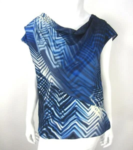 Boss Hugo Boss Short sleeve 100% Silk Cowl Neck blouse Top Size 8 Blue  - Picture 1 of 11