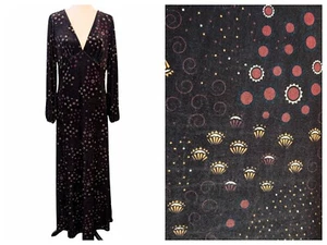 Modcloth Womens Size L Black Velvet Geometric Witchy Deep V-Neck L/S Maxi Dress - Picture 1 of 11