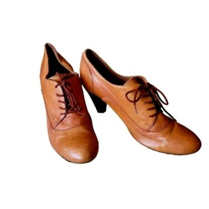 Office London Congac Brown Leather Men's Wear Style Lace Up Heels Size 39 - Picture 1 of 9