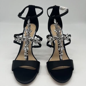Jewel Badgley Mischka Damengröße 7,5 champagnerfarbene hochhackige Galvin-Satin-Sandalen - Bild 1 von 10