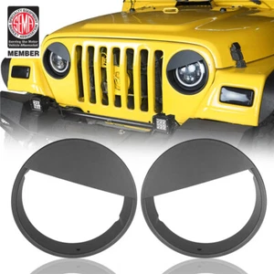 2PCS Matte Black Headlight Bezels Protect Cover Fit 1997-2006 Jeep Wrangler TJ - Picture 1 of 7