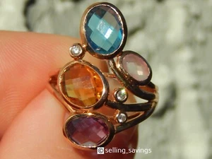 14K ROSE GOLD EFFY MULTI GEMSTONE & DIAMOND BEZEL SET FLOATING RING SIZE 7.25 - Picture 1 of 8