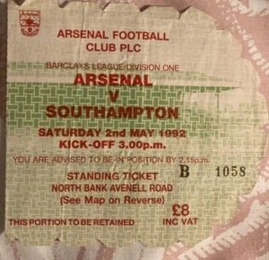 Arsenal V Southampton 1992 Ticket Stub+prog.-Last Ever Game On the North Bank . - Picture 1 of 4