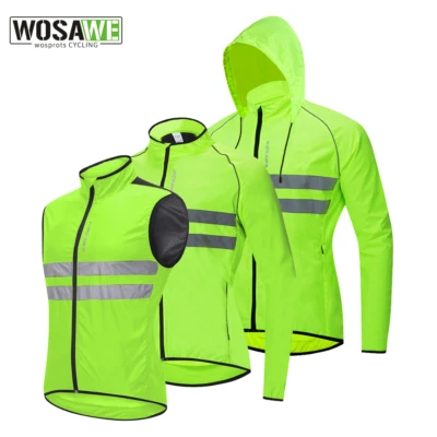 WOSAWE Windproof Cycling Jacket Mens Reflective Hoodies Vest Riding Coat Sports - Image 1 of 4
