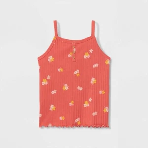 Cat & Jack Girls Bright Coral Floral Rib Knit 3-Button Tank Top Size  XXL (18) - Picture 1 of 3