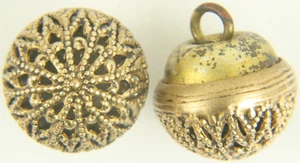 Victorian Brass Bali Bead Open Work Filagree Ball Button Lot Antique Brass .55" - Picture 1 of 5