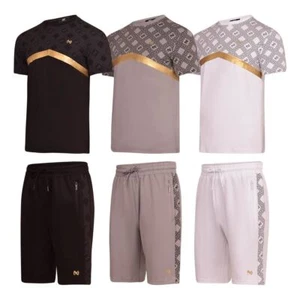 Mens Designer T Shirt + Short Set  2pc Summer Sports Tracksuit Zip Pockets - Picture 1 of 18