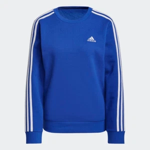 Adidas ESSENTIALS 3-STRIPES FLEECE SWEATSHIRT Size 1X Blue & White Plus unisex - Picture 1 of 12