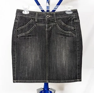 Sexy neu mit Etikett $ 98 CACHE Größe 0 grau Stretch kurze Denim-Minirock, passt zu Misses 2 - Bild 1 von 2