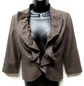 Giacca TABITHA Anthropologie taglia 4 misto lana con volant drappeggio anteriore 3/4 SL crop - Foto 1 di 3