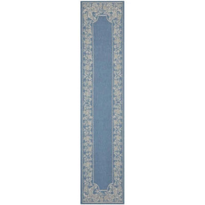 SAFAVIEH Outdoor CY3305-3103 Courtyard Blue / Natural Rug - Image 1 of 4
