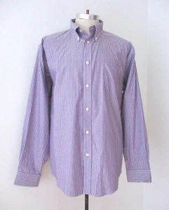 Camisa de oficina Oxford BD Lands End púrpura verde a rayas 100 % algodón en muy buena condición XL - Imagen 1 de 5