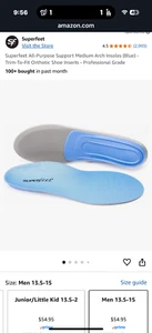 Superfeet All-Purpose Support Medium Arch Insoles (Blue) - Trim-To-Fit M 13.5-15 - Picture 1 of 11