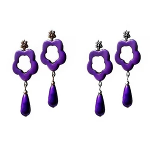 Earrings Purple Boho flower drop, choose clip on or pierced - Picture 1 of 4