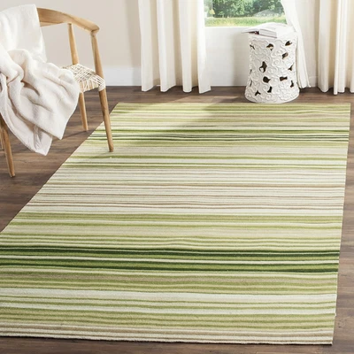 Area Rug 8X10 - Marbella Collection - Large - Green, Handmade Flat Weave Wool, S - Image 1 of 4
