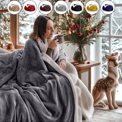 BOURNLONDON Luxurious Sherpa Fleece Blanket Ultra Soft Dual Sided Sherpa Bedding Throw Queen